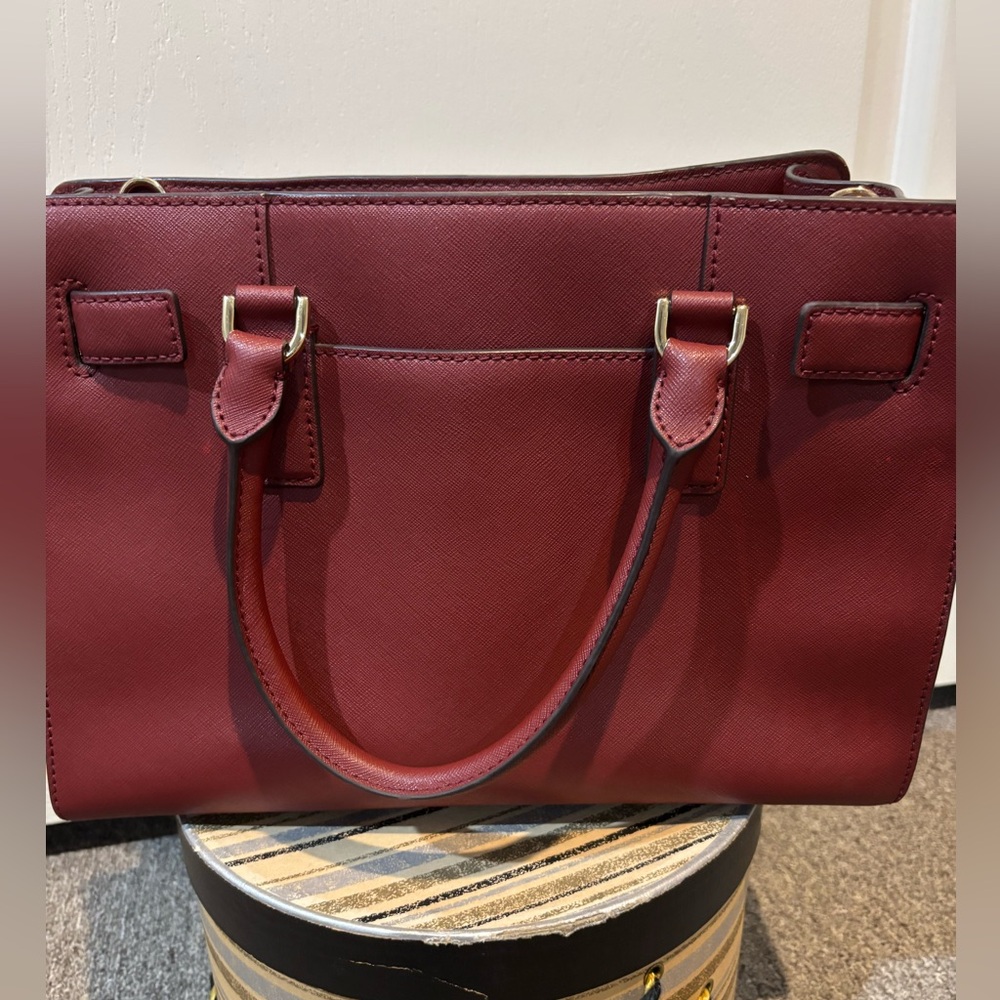 Michael Kors Dillon Large Saffiano Leather Satchel red burgundy leather purse - Picture 4 of 9